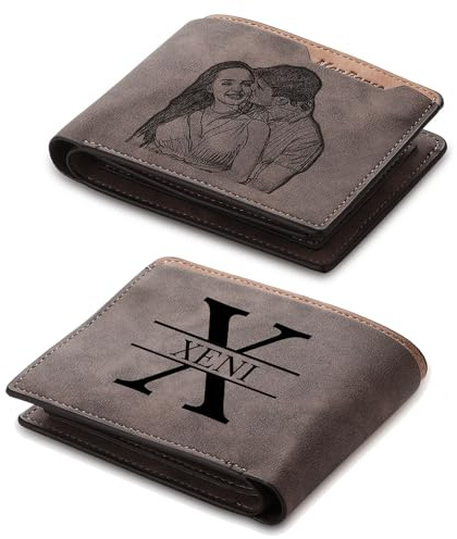 lorajewel Personalisierte Foto Geldbörse für Herren Papa Ehemann Sohn Portemonnaie mit Namens Initialen Geschenke für Vatertag Weihnachten Valentinstag (B)
