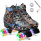 ERNAN Damen Klassische Retro Rollschuhe,Disco Roller,Classic Roller | Rollschuhe für Kinder und Erwachsene, komfortabl LED Rollerskates für Jugendliche und Anfänger.Mädchen. (Black Graffiti, 41)