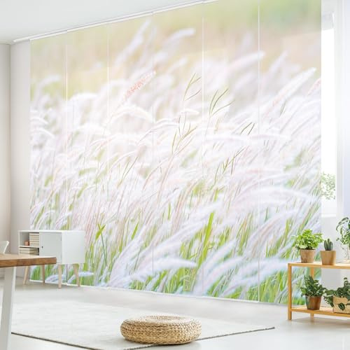 micasia Schiebegardine halbtransparent 60er Paneel Klett Blumen Textil lichtdurchlässig - Gräser Landhaus Flächenvorhang beige Wohnzimmer Schlafzimmer 2535 (360x250 cm - 6er Set)