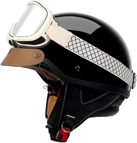 Retro Motorrad Helm Jethelm Roller-Helm DOT/ECE-Zertifizierter Brain-Cap Offenem Motorradhelm Mit Schutzbrille Halbschalenhelm Halbhelme Schutzhelm Für Erwachsene Herren Damen 4,4XL