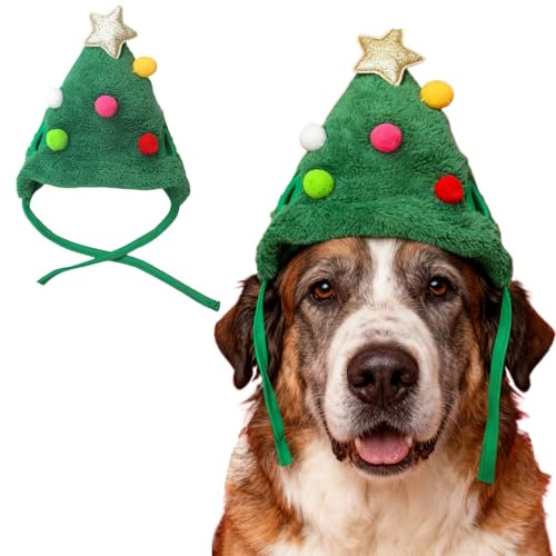 Katze Weihnachtsbaum Pom Pom Hut Hund Weihnachtsmütze Lustige Weiche Haustier Hut Nikolausmütze für Hunde Katzen Haustier Weihnachtsmann Geschenke (groß)
