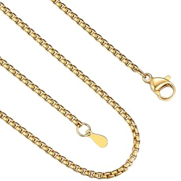 FindChic Thin Gold Chain for Men & Women, 2mm Stainless Steel Round Box Necklace, Mens Jewelry Gift for Husband & Boyfriend, 18 Inches Length