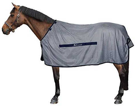 Bucas Buzz-off Classic Cut, Fliegendecke, Silber/Blau, Rückenlänge 145 cm