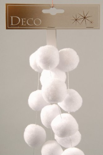 Kaemingk Schnee Girlande 4cm x 1,8m - Schneegirlande mit Wattebällchen - Winterdeko Weihnachtsdeko Schneedeko - Dekogirlande Schneebälle Deko Weiß - SCHNEEBALLGIRLANDE Weiss Dia 4X180 cm