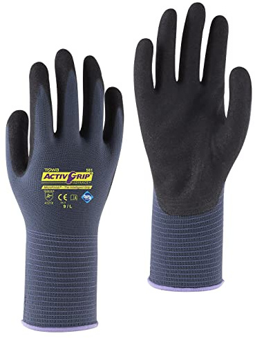 TOWA Montagehandschuhe ActiveGrip Advance blau/schwarz mit MicroFinish® Nitrilbeschichtung Größe 7, 1 Paar
