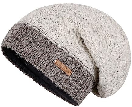 McRon Damen Gefütterte Beanie Wollmütze Lina 2 Farbig Naturhellgrau 2