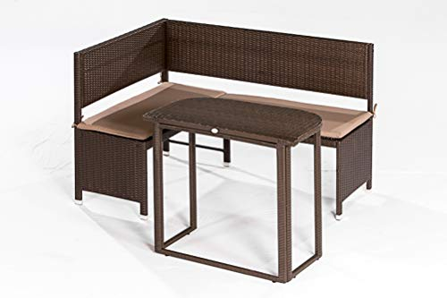 gartenmoebel-einkauf Eckbankset Graz 2-teilig, 1x Bank 148x100cm und 1x Tisch, Stahl + Polyrattan Mocca, mit Auflage Creme