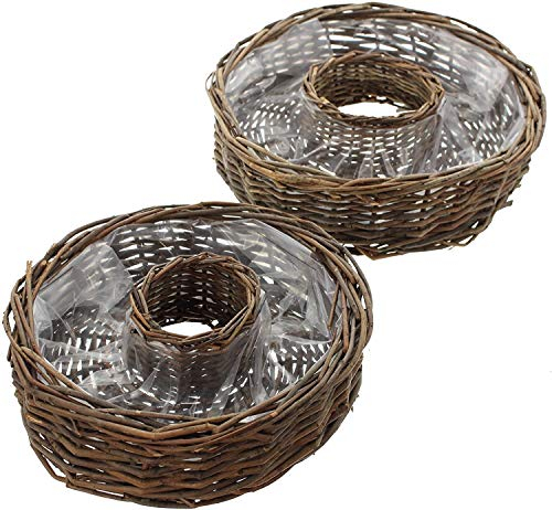 Dekoleidenschaft 2X Pflanzrad aus Weide, braun, Pflanzschale, Blumenschale, Pflanzgefäß, Blumentopf, Gartendeko für Draußen
