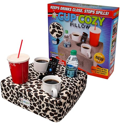 Cup Cozy Deluxe Pillow (Cheetah)- The world's BEST cup holder! Keep your drinks close and prevent spills. Use it anywhere-Couch, floor, bed, man cave, car, RV, park, beach and more!