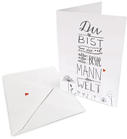 Valentinskarte - Glückwunschkarte für den besten Mann der Welt - Grußkarte oder Dankeschön Karte zu Valentinstag, Geburtstag, Klappkarte mit Leinenstruktur inkl. Umschlag