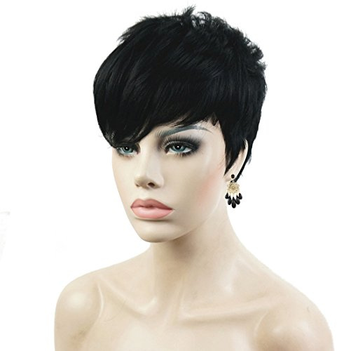 Lydell Short Asymmetry Side Bang Straight Wig Full Synthetic Wigs (Darkest Brown)