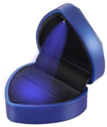 VOSAREA 1 unid Caja de Anillo con Forma de corazón iluminada con LED para la propuesta de Aniversario Regalos de la Caja del Anillo del día de San Valentín de la Boda (Azul)