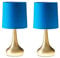 MiniSun | Modern Chrome Teardrop Touch Table Lamps with Blue Fabric Shades | Table Lamps, Home Décor & Improvement Essential | Set of 2 | Includes 5W LED Bulbs [3000K Warm White]
