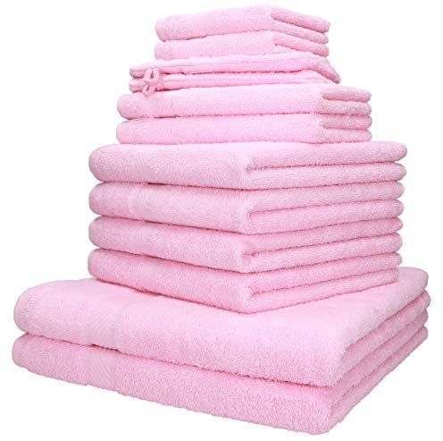 Betz 12-TLG. Handtuch-Set Palermo 100% Baumwolle 2 Liegetücher 4 Handtücher 2 Gästetücher 2 Seiftücher 2 Waschhandschuhe Farbe rosé