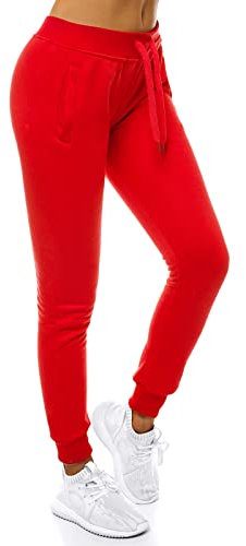 OZONEE Damen Jogginghose Hose Trainingshose Sporthose Freizeithose Motiv Damenhose Fitnesshose Sweathose Sweatpants Joggpants Fußballhose JS/CK01 ROT S