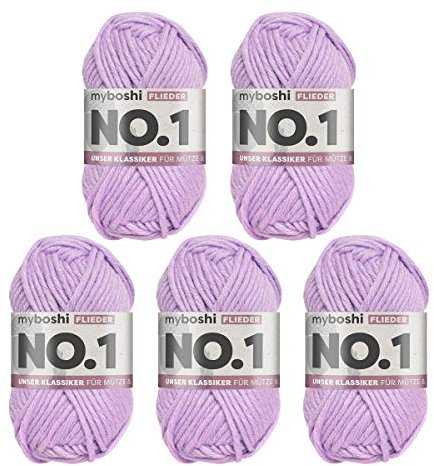 myboshi No.1 Wolle zum Häkeln und Stricken, Schnellstrickgarn, langlebige Mützenwolle, Strickwolle, Häkelwolle, mulesing-frei, 50g, Ll 55m Lila (Flieder) 5 Knäuel