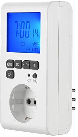 Electraline 58117 Programmatore Digitale Professionale, Schermo LCD Retroilluminato, Spina Italiana Piccola 10A, Presa Schuko + 10A, Bianco