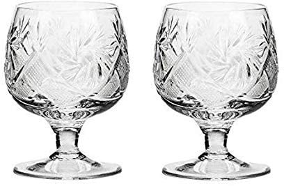 Set of 2 Hand Made Vintage Crystal Glasses, Brandy & Cognac Snifter, Old-Fashioned Glassware