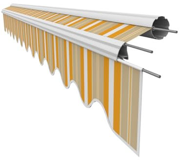 VANA Markisenstoff mit Volant für 4 x 3 m Markisen Ersatzstoff Markisentuch Bespannung Sonnenschutz fertig genäht Maß Tuch 3,83 x 3 m Volant 3,83 x 0,21 m Design SPD062