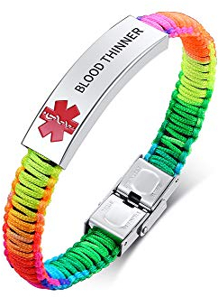VNOX Medizinisch Aufmerksam Notfall Schmuck-Blood THINNER Geflochtene Nylon Seilmanschette Armreif für Männer Frauen