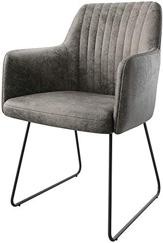 DELIFE Polsterstuhl Greg-Flex Kufengestell Schwarz Mikrofaser Grau Antik Taschenfederkern