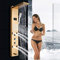Huin Panneau de douche de bain LED robinet de colonne de douche de pluie cascade dorée écran de température numérique système de douche mélangeur bec de baignoire