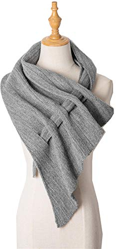 Schal Damen Wollschal Damen Herbst/Winter Kernspinngarn Gestrickt Einfarbig Dreieck Schal Grau_108Cm
