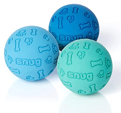 Snug Rubber Dog Balls for Small and Medium Dogs - Tennis Ball Size - Virtually Indestructible (3 Pack - Cool)