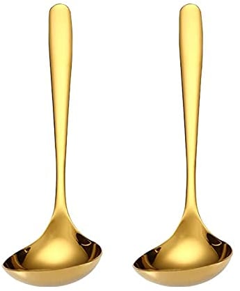 MBBITL Lot de 2 louches à soupe dorées en acier inoxydable 304