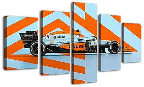 ZHONGYUTONG F1 Rennwagen Kunstdruck auf Leinwand mit Rahmen 5 Stück Mclaren MCL35M Golf Lando Norris Wandposter Super Auto Gemälde für Wohnzimmerdekoration (100x55cm)
