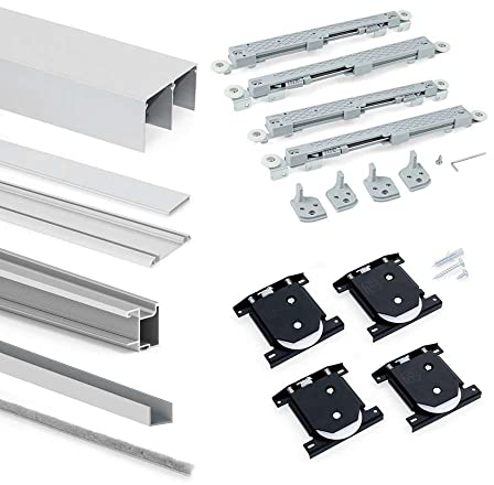 Emuca - Sistema scorrevole Placard per armadio di 2 ante con profili Sharp, spessore 16 mm, chiusura soft, pannelli non incluse, Anodizzato opaco