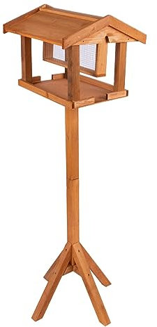 Redwood Leisure Traditional Freestanding Wooden Garden Bird Seed Feeder Table with Roof