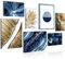 Novart Wandbilder Abstrakt Blumen Blätter - KOMPLETT AUFHÄNGFERTIG - Gold Blau Wohnzimmer Schlafzimmer - 7 Moderne Mood-Bilder - N007071a