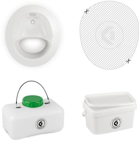 Kildwick FreeLoo S Trenntoilette Bausatz Klassik weiß - vielseitiges DIY Set ohne Gehäuse für Van, Boot & Gartenhaus - mit Trenneinsatz, 5,5 L Feststoffbehälter, 5 L Urinkanister & Schablone