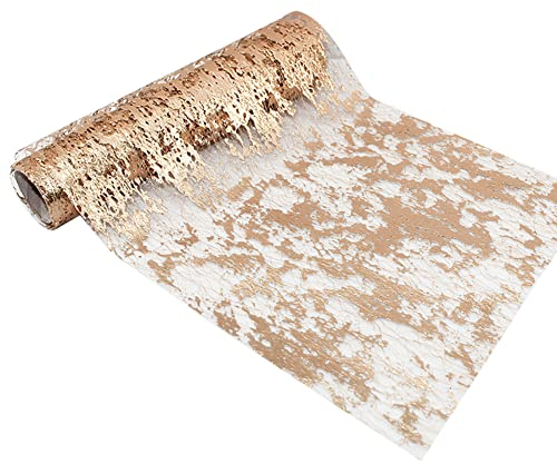 Pailletten Tischläufer, Rechteck Elegante Mesh Tischdecke mit Beschicht Glänzend Tischwäsche Tischband Tischdeko für Hochzeit, Weihnachten, Party,Kommunionen, Taufen Geburtstag,Rose Gold,29cm ×5m
