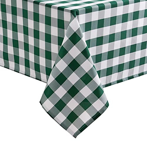 Hiasan Karierte Tischdecke Outdoor wetterfest aus Polyester, abwaschbar schmutzabweisend wasserabweisend knitterfrei Tischtuch für bierzeltgarnitur Esszimmer Party Garten, 140x180cm Grün und Weiß