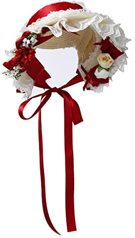 COSDREAMER Viktorianische Spitzenmütze für Mädchen und Damen (rot)