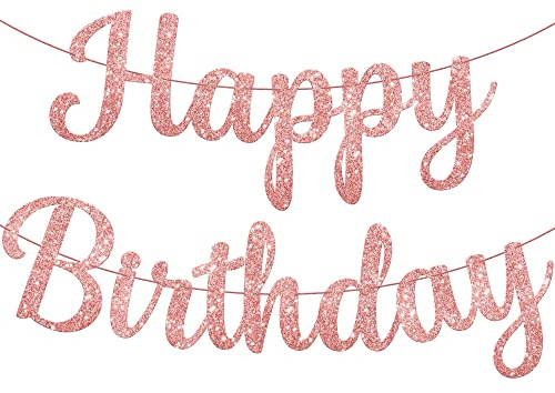 KatchOn, Glitzer Banner Happy Birthday Girlande Geburtstagsdeko – vorbespannt, 3M kein Selbermachen nötig | Roségoldene Happy Birthday Partydekorationen | Happy Birthday Schild für Mädchen