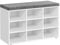 VASAGLE Schuhbank, Schuhregal mit Sitzfläche, Sitzbank mit Stauraum, Kissen, 9 Fächer, verstellbare Ablagen, für Wohnzimmer, Flur, 30,3 x 78,5 x 48 cm, wolkenweiß-Taubengrau LHS009W14