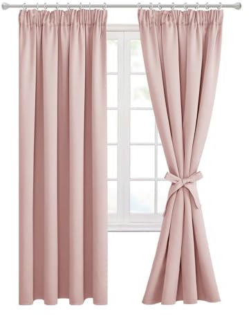 Hiasan Pink Blackout Curtains for Bedroom Pencil Pleat Curtains for Living Room with Tiebacks Thermal Curtains 55 x 69 Inch 2 Panels