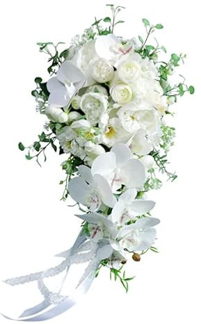 HXSCOO Kaskadierender Brautstrauß for Hochzeiten, künstliche Schmetterlings-Orchideen-Wasserfall-Blumen