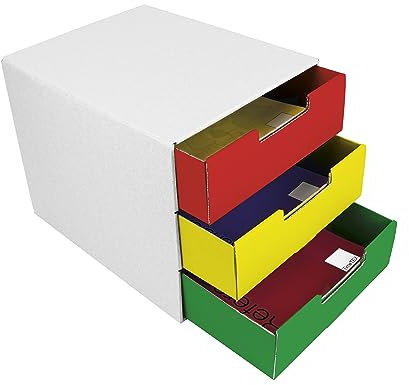 TimeTEX - Farbige Schubladen-Box ColorFIT | Ausgestattet mit unserem Farbleit-System ColorFIT | Inhalt: naturbelassener Pappe mit 3 farbigen Schubladen