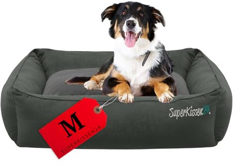 SuperKissen24. Hundebett für mittelgroße Hunde - Weiches Hundesofa flauschig aus kratzfestem Material Plüsch - Hundekissen waschbar - Hundekorb in Anthrazit - M 70 x 55 cm