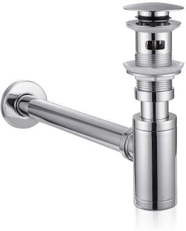 Peppermint Basin Waste and Sink Bottle Trap Set, G1 1/4 Chrome Pop Up Sink Waste and Adjustable Sink Trap for Bathroom Basins, Vessel Sinks with Overflow Hole