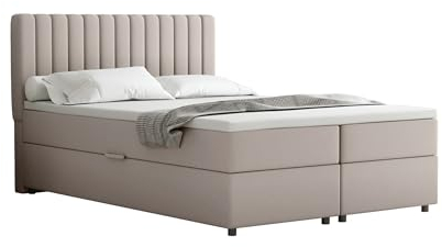 Everest Boxspringbett 140 x 200 cm Doppelbett mit hochwertiger Bonell-Matratze und Topper, Polsterbett mit Bettkasten, Schlafzimmer, Bequem, Modern, Stilvoll