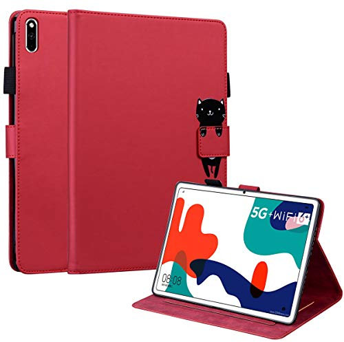 FERLAN Cover Custodia Compatibile per Huawei MatePad 10.4,PU Pelle Flip Cover con Funzione Stand Custodia per tablet divertente dei cartoni animati-Rosso
