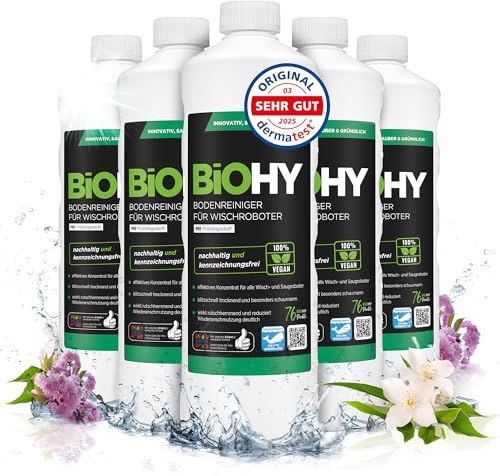 BiOHY Bodenreiniger für Wischroboter mit Frühlingsduft (6 x 1 Liter) | Kompatibel mit Roborock, Dreame, Ecovacs, Tineco, Mova und Bissell Wisch- und Saugrobotern sowie Saugwischern