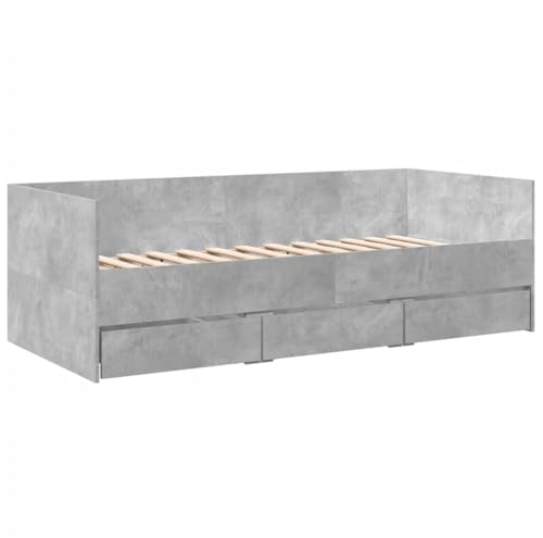 vidaXL Tagesbett, Gästebett mit 3 Schubladen mit Rollen, Schlafsofa für Schlafzimmer, Bettsofa Sofabett Daybed Bett, Betongrau 75x190cm Holzwerkstoff