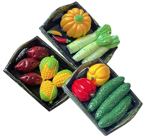 CORHAD 3pcs Mini Resin Vegetable Basket Ornament Dollhouse Kitchen Decor for Miniature House Crafts