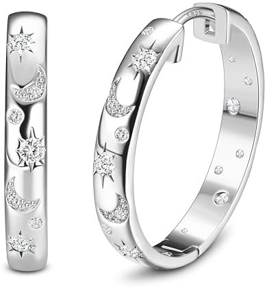 MILACOLATO Ohrringe Silber 925 Sterling Silber Post Hypoallergene Ohrringe Mond Stern süße Huggie Creolen Silber Klein Zirkonia Hoop Sleeper Ohrringe Silber 925 Mädchen-S
